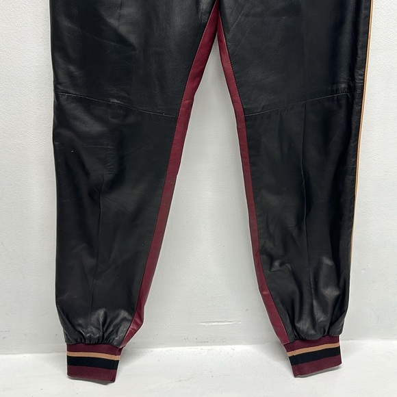 Prada Leather Pants Jogger Tapered Skinny Ankle Pant Black Maroon Colorblock 40 - Picture 3 of 11